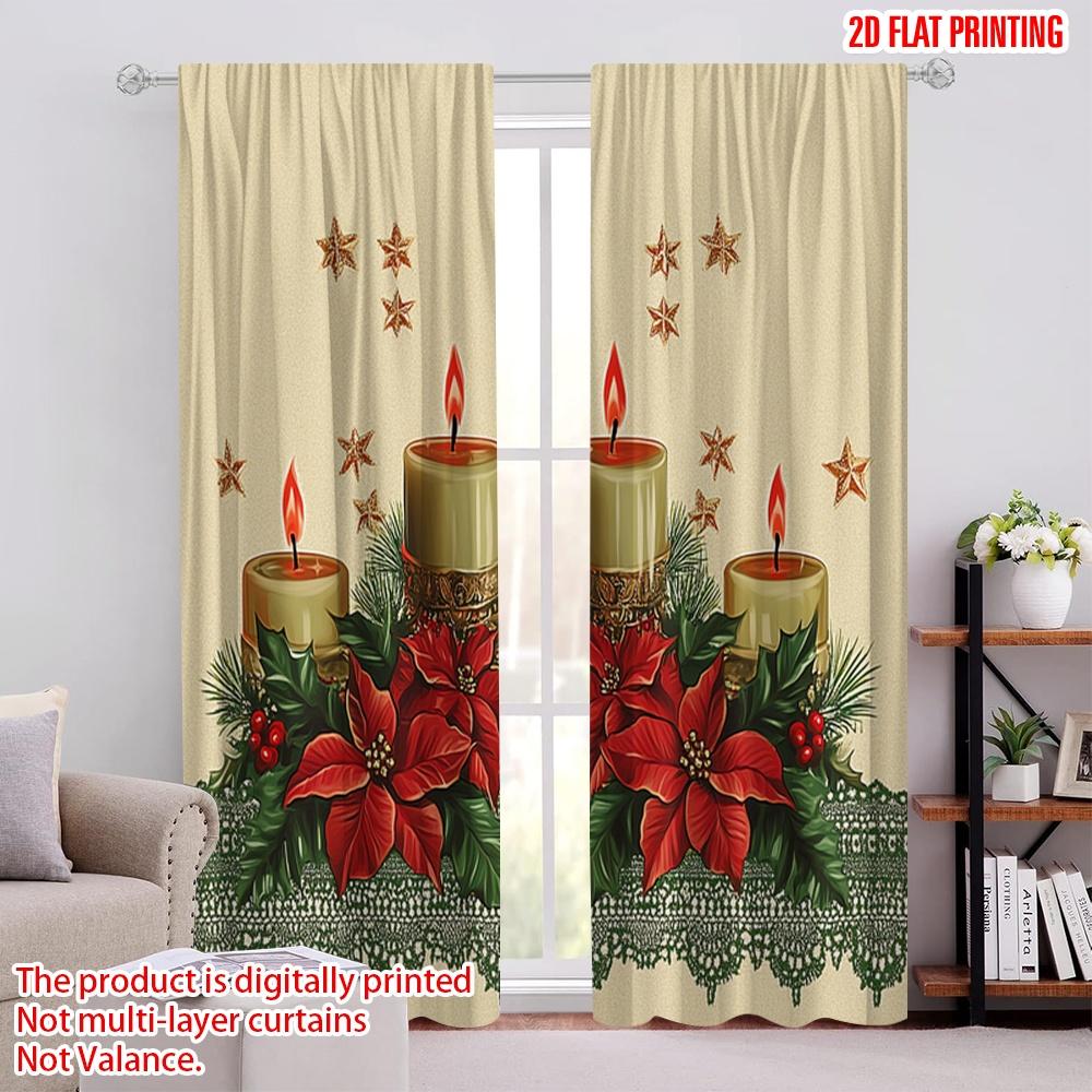 

2pcs,2D plane printing Curtains Roller Blinds Christmas Candles Poinsettia Stars (4) Versatile Polyester Fabric (without rod) 52.50 × 116.00 cm 2 pcs