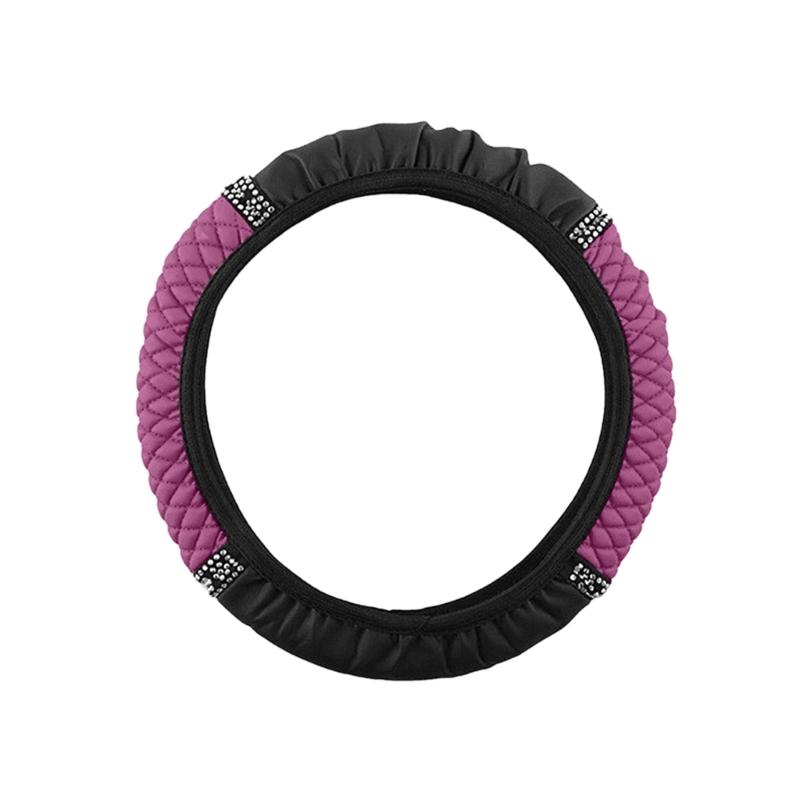 PU Leather Steering Wheel Cover with Sparkling Diamond Detail Diamond Designings Steering Wheel Cover Simple Install