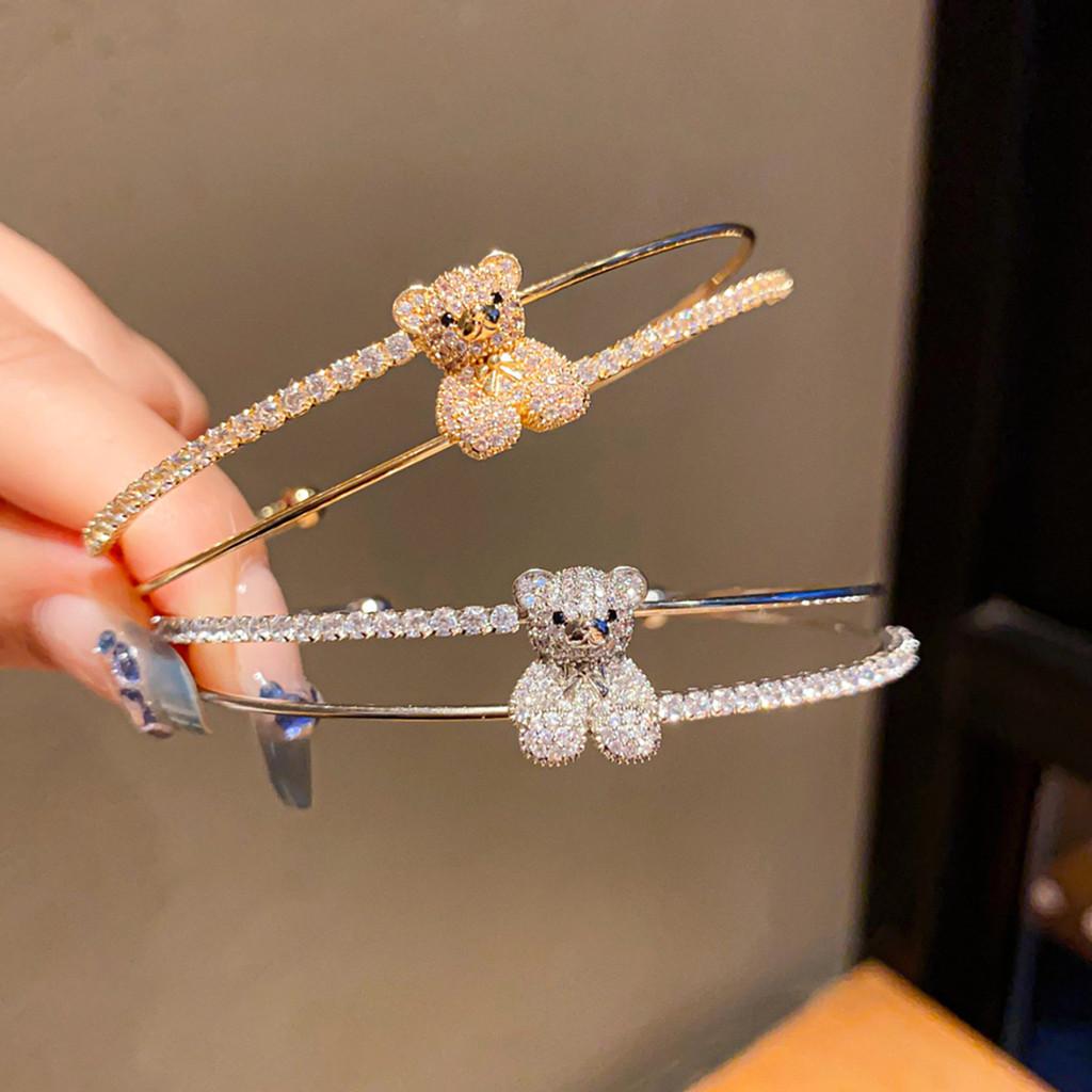 Small Bear Zircon Doublelayer Open Bracelet With Cubic Zirconia For Fashionable Women