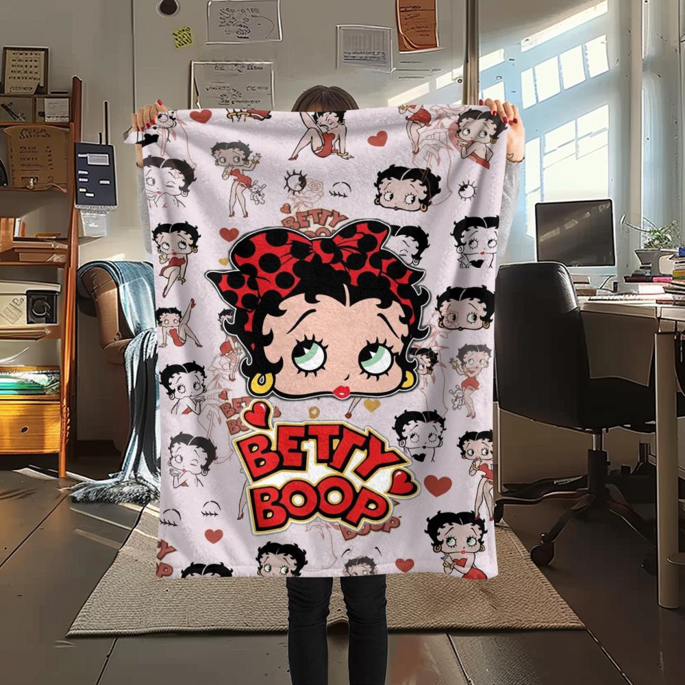 1PC betty boop Print Flannel Blanket, High quality Comfortable for All Seasons, Home Decor, Warmth and Comfort, Perfect for Christmas Gifts
