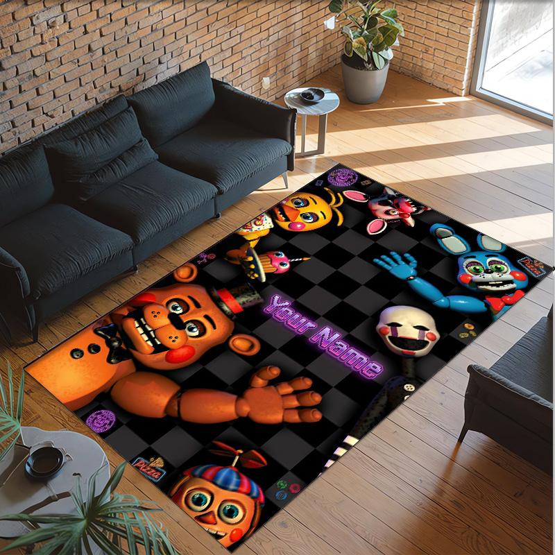 Personalized Crystal Velvet Carpet Custom Name Text,Five Nights at Freddy’s Anti Slip Area Rug For Home Decoration