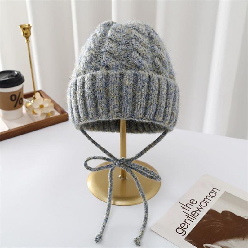 Retro knitted hat autumn and winter thickened warm wool hat women's tide versatile face small bag head cold hat