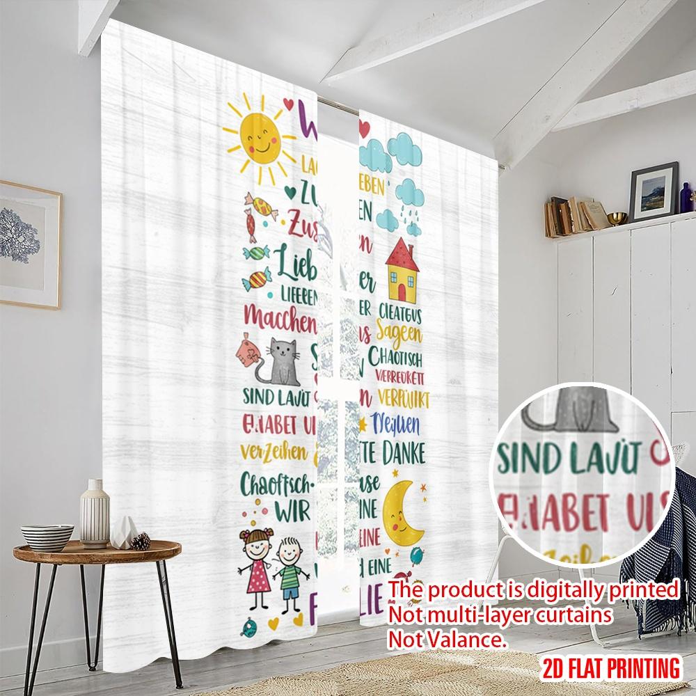 2pcs 2D Flat Printing Drapes We Laugh Live Together Polyester Without Electricity Birthday Party Use for Decorations