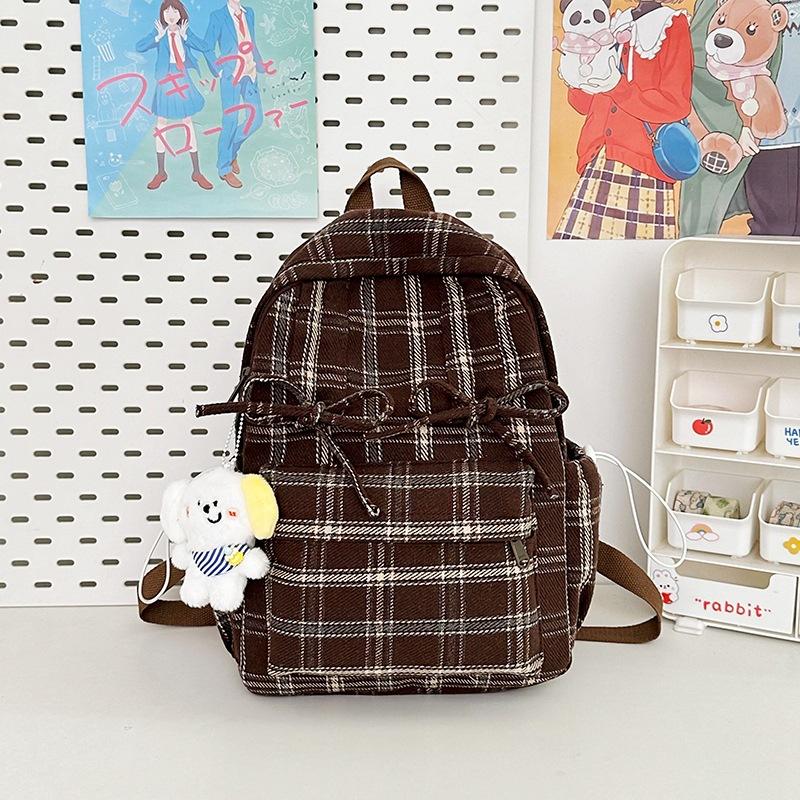 Schoolbag Japanese ins literary style soft sister plaid travel small backpack spring new high-value college student backpack