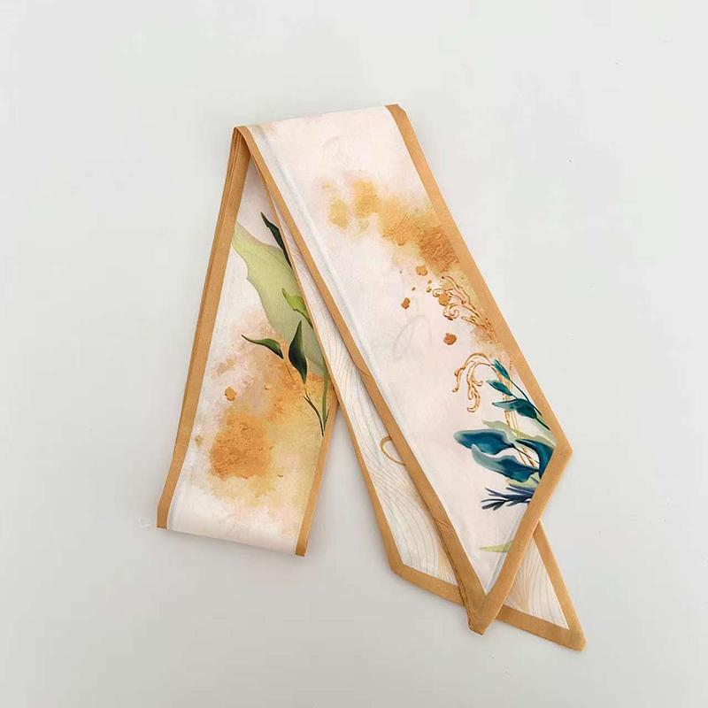 Korean Fashion Colorful Flowers Women Twill Ribbon Small Scarf Binding Bag Handle Ribbon Hair Band Small Scarf Headband