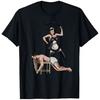 French Maid Costume T-shirt Whip and Restraint Role-playing Design, Black Pure Cotton T-shirt, Unique Pattern Print