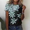 Women's T-Shirt with 3D Flower Print - Summer Short Sleeve