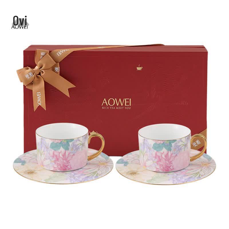 Aowei Jingdezhen Mantinfang Ceramic Coffee Cup & Saucer Set