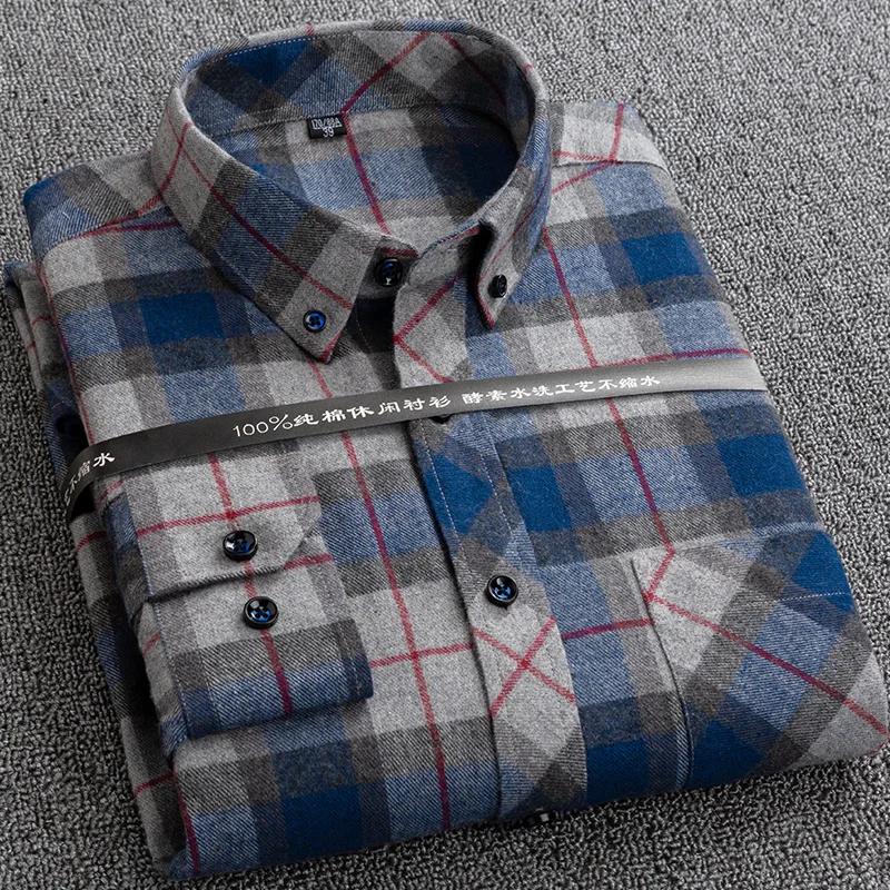 New Plaid Shirts for Male Plus Size Leisure Mens 100% Cotton Winter Warm Flannel Casual Checkered Over Size Shirt Long Sleeve