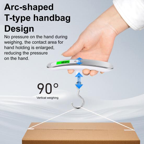 50KG Portable Electronic Scale with Hanging Hook LCD Display Rechargeable Handheld Travel Suitcase Luggage Digital Weight Scale Weigher Steelyard