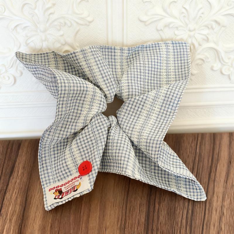 Korean Style Retro Plaid Button Square Scarf Hair Tie - Fashionable Accessory for Women