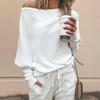 Sexy Women Solid Color Off Shoulder Long Sleeve Sweater Loose Knitted Pullover