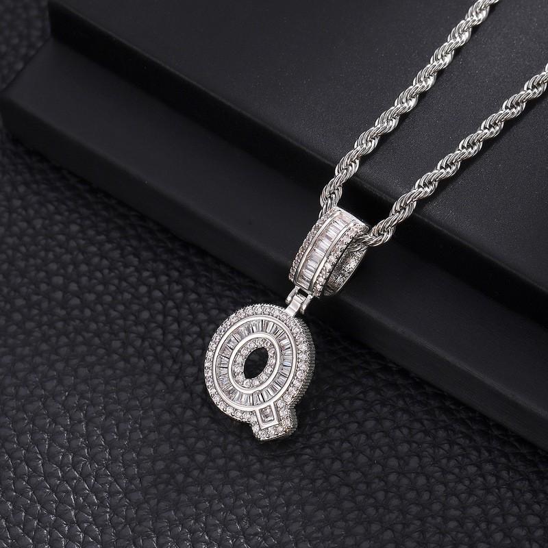 Collana con Ciondolo Lettera in Rame con Incastonatura in Zirconia Stile Hip Hop Alfabeto Iniziale Charms Donna Uomo Gioielli Trendy