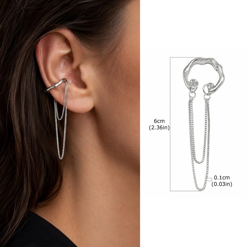 Tassel Ear Cuff Non Piercing Gold Color Long Chain Earrings for Women, Stainless Steel Clip On Ear Wrap Nickel-free
