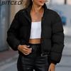 BITCED Autumn/Winter Women's Short-Length Cotton Coat Women's Long-Sleeved High-Neck Thermal Jacket Loose-Fit Casual Cotton Coat