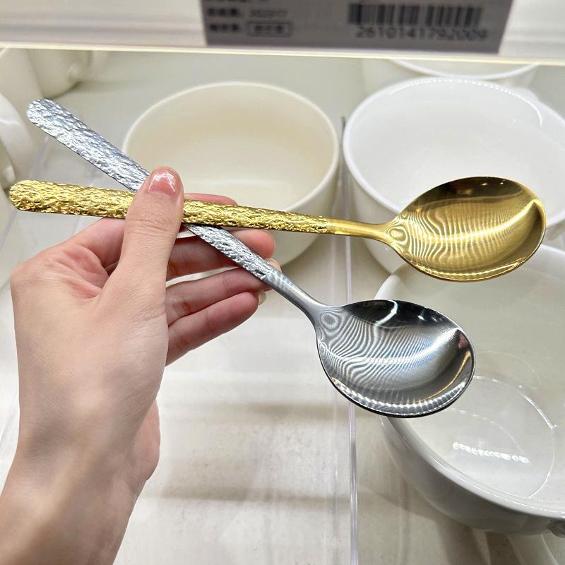 Glacier patterned stainless steel hammer patterned spoon, long handled household dining fork set dinner sets faqueiro