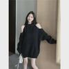 Women's Off-Shoulder Black Knit Sweater - Loose Korean Style for Autumn/Winter 2024