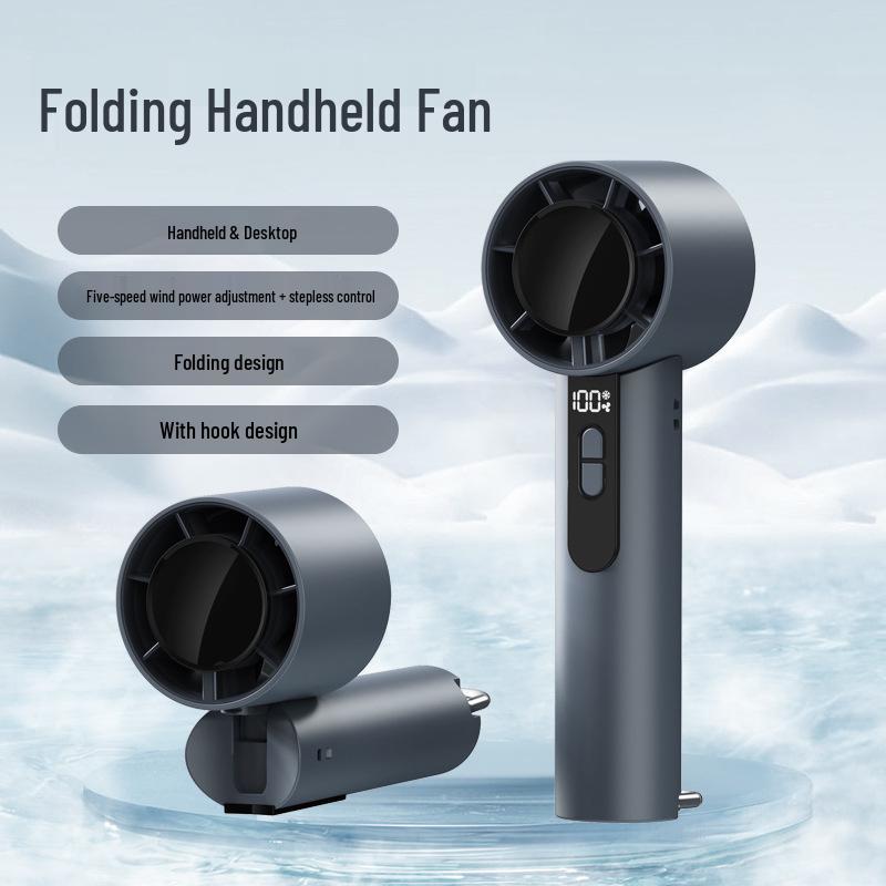 Portable Rechargeable Neck Hanging Fan with Digital Display and Folding Ice Pack Y58
