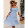 Summer New Arrival Women's Clothing Fashion Style Casual Butterfly Sleeve Square Collar Pleated Mid Length Long Length Dress Two-Way Wear Cake Dress