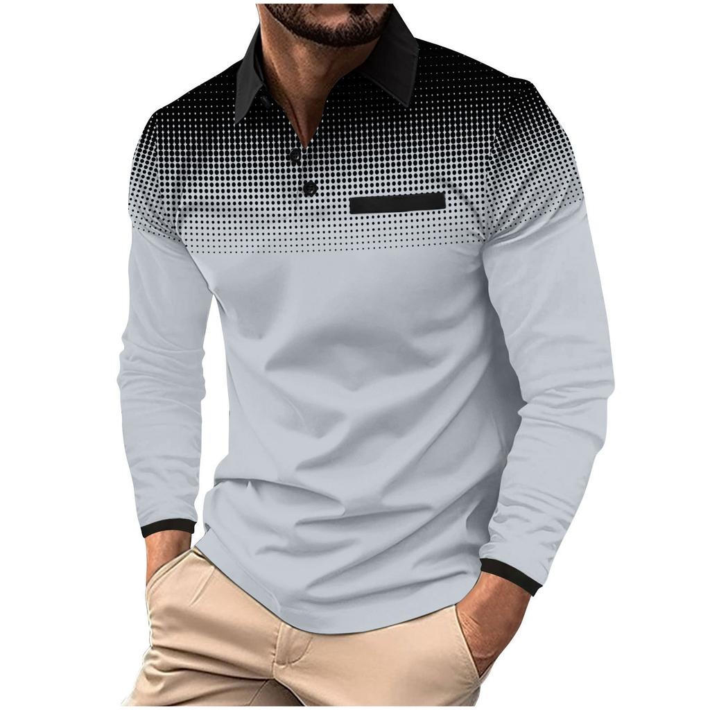 Herren Langarm Poloshirt Bedruckt Punkt Revers Sportoberteile Mode Sweatshirt
