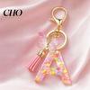 Pocket Keychain Pink Series Pendant, Sequins Heart Initial Letter Charm Key Chain with Backpack Butterfly Tassel Design, A-Z Holder for Bag