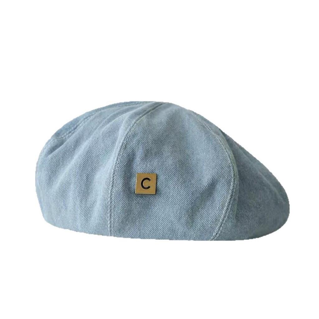 2025 New Women's Japanese & Korean Retro Denim Octagonal Beret - Fashionable, Face-Flattering Painter Hat
