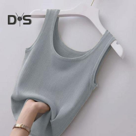 Women Vest Round Neck Sleeveless Slim Fit Tank Tops Solid Color Ribbed Lightweight Sports Gym Vest Daily Wear