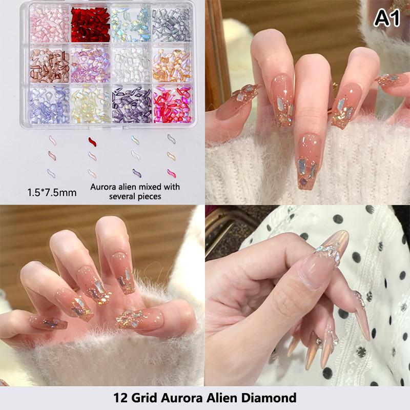 12 Grids 3D Nails Charms Mixed Special-Shaped Diamonds Flat Bottom Diamonds Pearl Sequins Butterfly Diy Manicure Parts