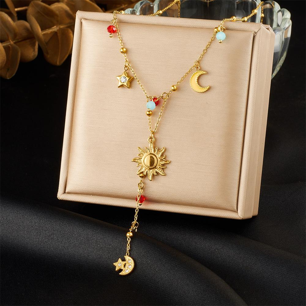 Fashion Colorful Glass Rhinestone Geometric Pendant Strawberry Fruit Gold Y Shape Necklace