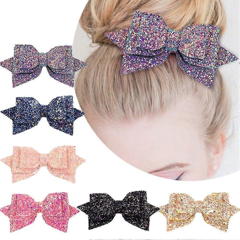 6 Pcs Handmade Multi-Color Glitter Hair Bows for Girls & Teens - Perfect Accessories for Any Occasion!
