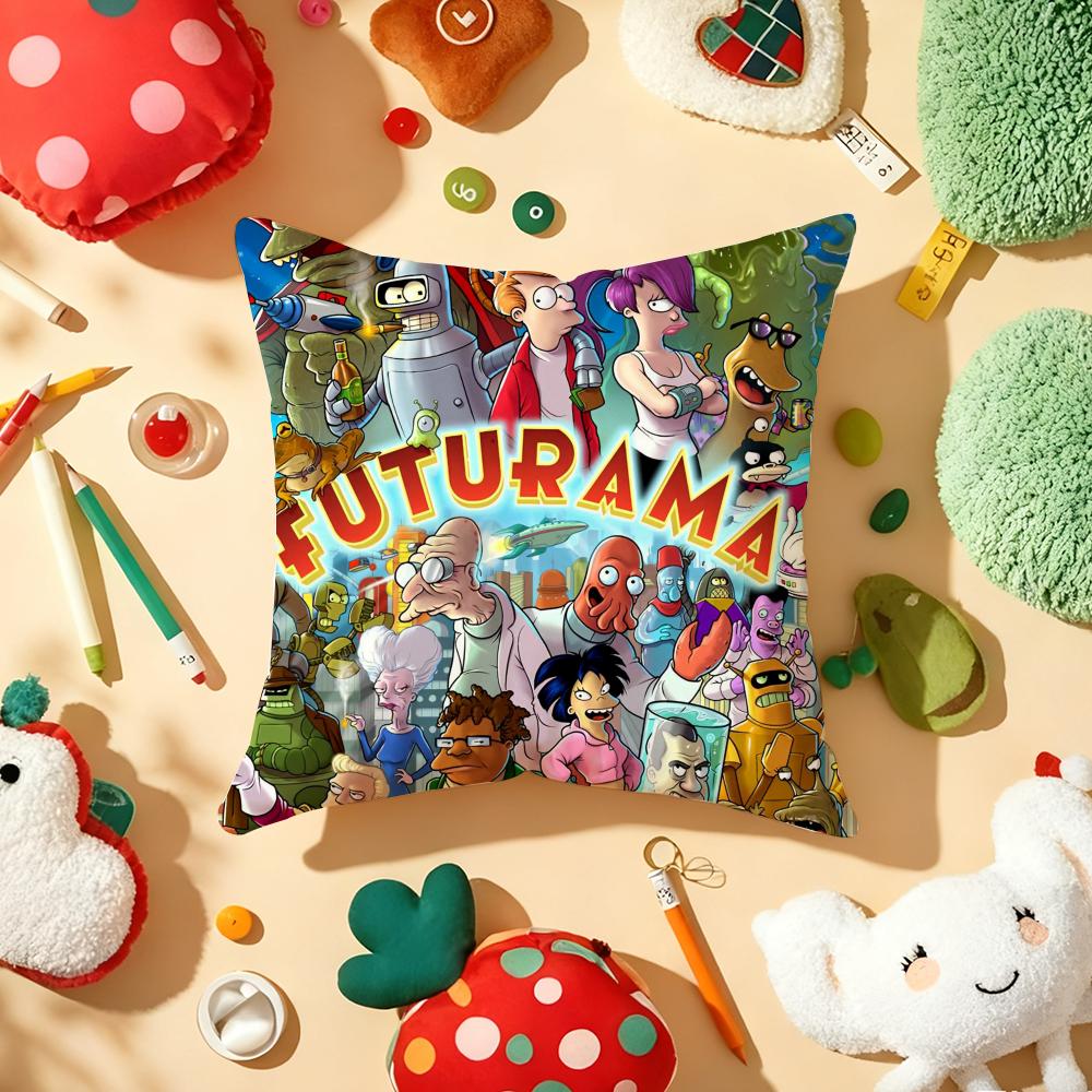 Cartoon F-Futurama Cushion Cover Plush Fabric Soft Double-Sided Printed Sofa Warm Winter Home Gift Pillow Cover