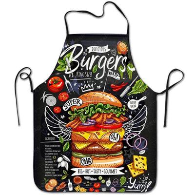 Funny Kitchen Apron for Men Women Waterproof and Oilproof Burger French Fries Pizza Pattern Sleeveless Aprons Black