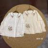 1116 Spring New Women's Lapel Japanese Cotton and Linen Shirt Loose Shirt Top Cardigan Mori Women's Embroidery