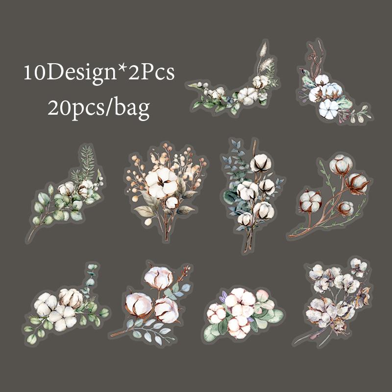 20Pcs Flower Branch and Leaf Themed Stickers Scrapbook Notebook Photo Frame Diary DIY Decorative Stationery Stickers