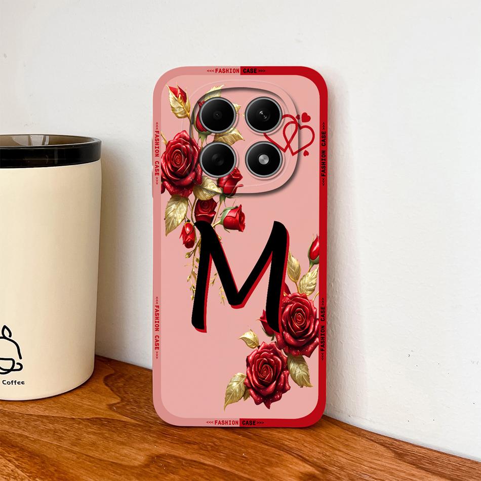 Case For Poco M8 Pro / Poco M5 M5S Fashion Rose Letters Soft Liquid Silicone Phone Shell For Poco M 8 M 5 Lightweight Funda