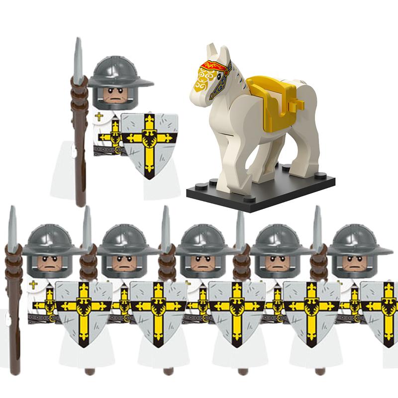 MOC Medieval Lion King Castle Knight Building Blocks Figure Accessories War Horse Cavalry Warrior Crusaders Toy Gift Bricks N029