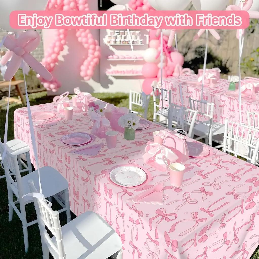 Pink Bow Tablecloth Birthday Party Decoration Kids Favors New Disposable Tablecloth Wedding Birthday Baby Shower Party Supplies