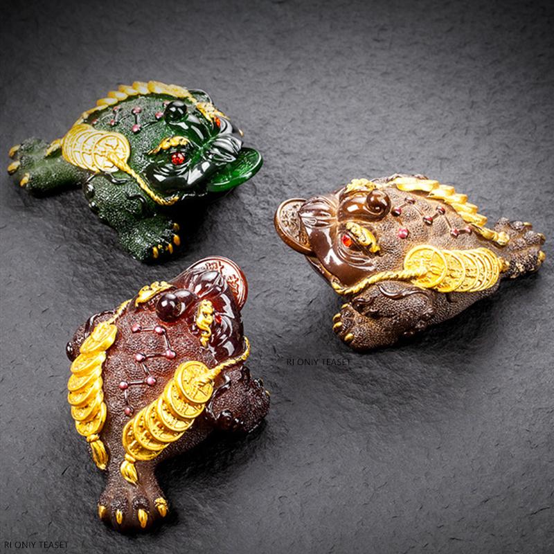 Retro Golden Toad Statue Resin Color Changing Tea Pet Lucky Tea Figurine Ornaments Can Raise Tea Set Decoration Accessories Gift