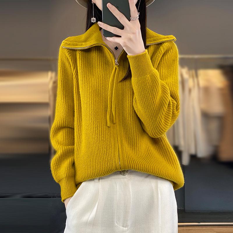 Women's Autumn/Winter 100% Wool Zipper Cardigan Coat