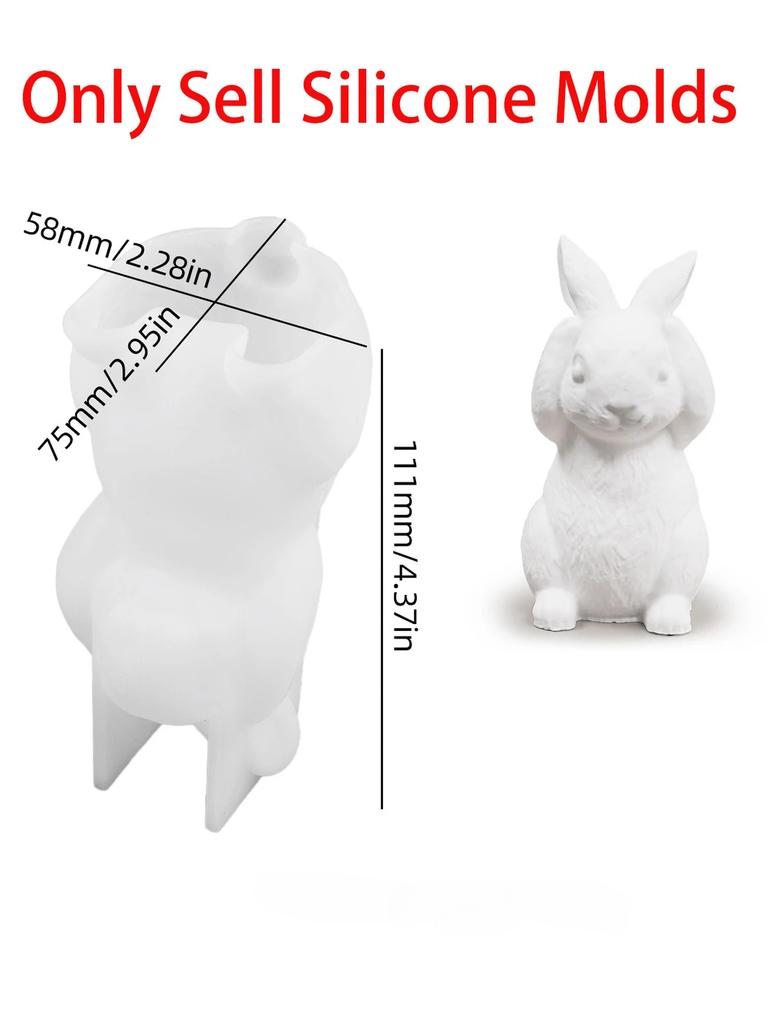 Cute Rabbit Silicone Ornament Mold 3D Easter Rabbit Scented Candle Gypsum Concrete Sitting Standing Looking Up Rabbit Craft Mold