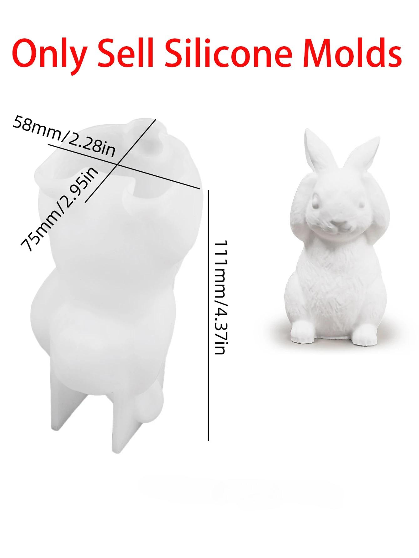 

Cute Rabbit Silicone Ornament Mold 3D Easter Rabbit Scented Candle Gypsum Concrete Sitting Standing Looking Up Rabbit Craft Mold