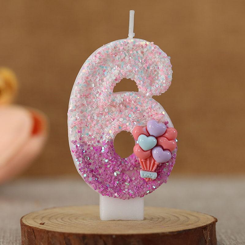 Purple Glitter 0-9 Number Candle Birthday Party Candle for Girls Cake Decoration Baby Shower Candles Balloon Design