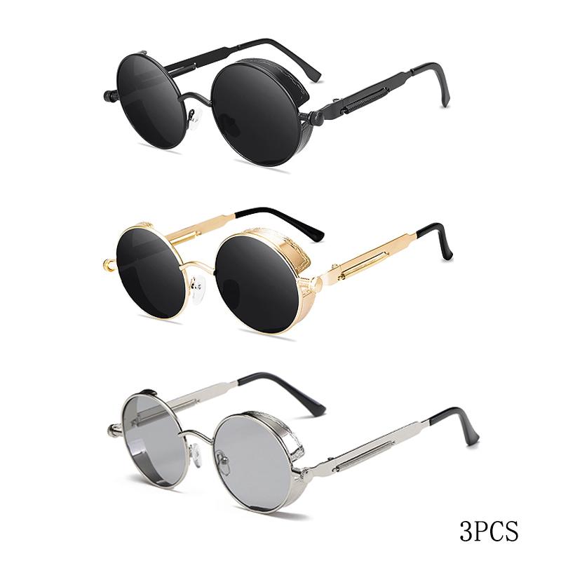 Classic Gothic Steampunk Sunglasses Men Women Brand Designer Vintage Round Metal Frame Sun Glasses High Quality UV400