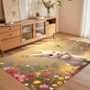 Cute Bunny Floral Area Rug for Living Room Bedroom Playful Kids Nursery Whimsical Home Decor Soft Non Slip Washable Floor Mat