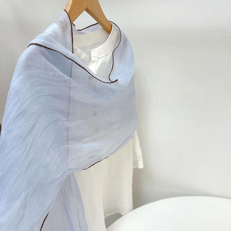 Spring and summer thin solid color lengthened diamond scarf Japanese sunscreen scarf irregular linen neck protection shawls