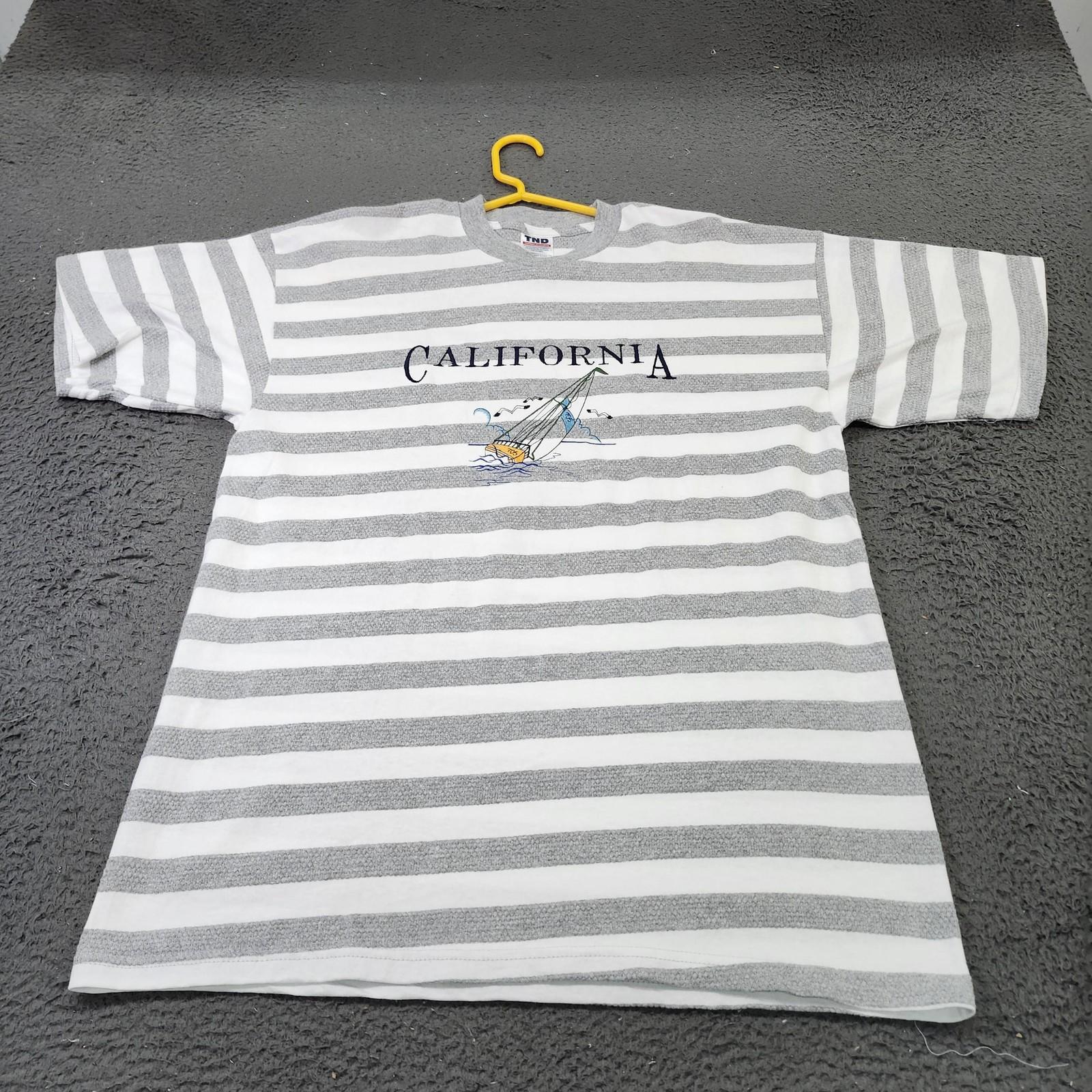 TND California Shirt Mens Large Gray White Striped Sailboat Nautical Tee Graphic Unisex T-Shirt XL