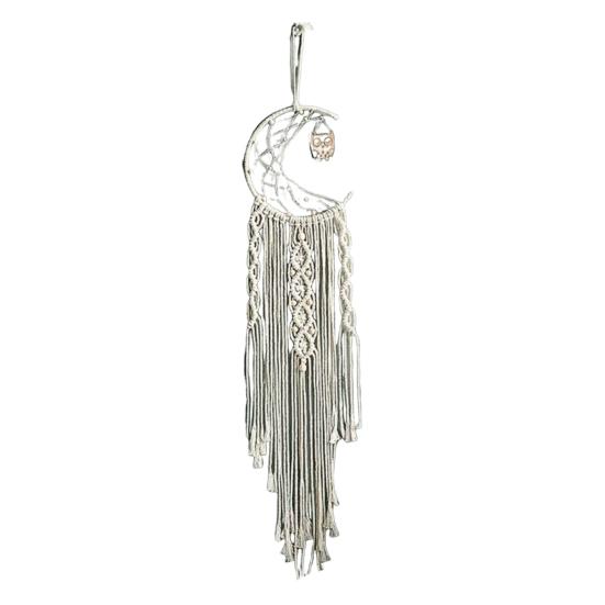 Woven Wall Hanging Wall Decoration with Long Tassel- White Cotton Handmade Home Decor Art Craft for Bedroom Dorm Garden