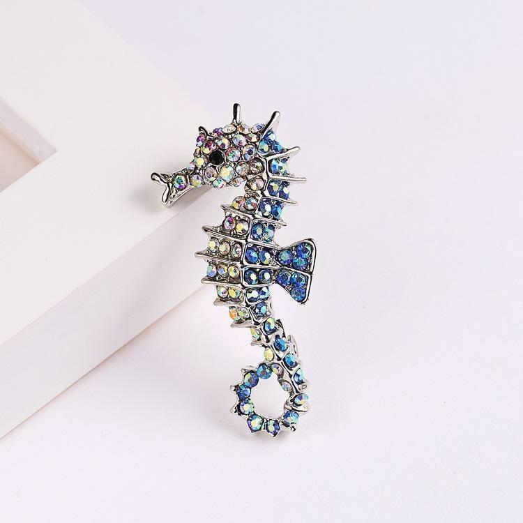 Animal Brooch Pin Alloy Water Drilling Seahorse Fashion Accessory For Women