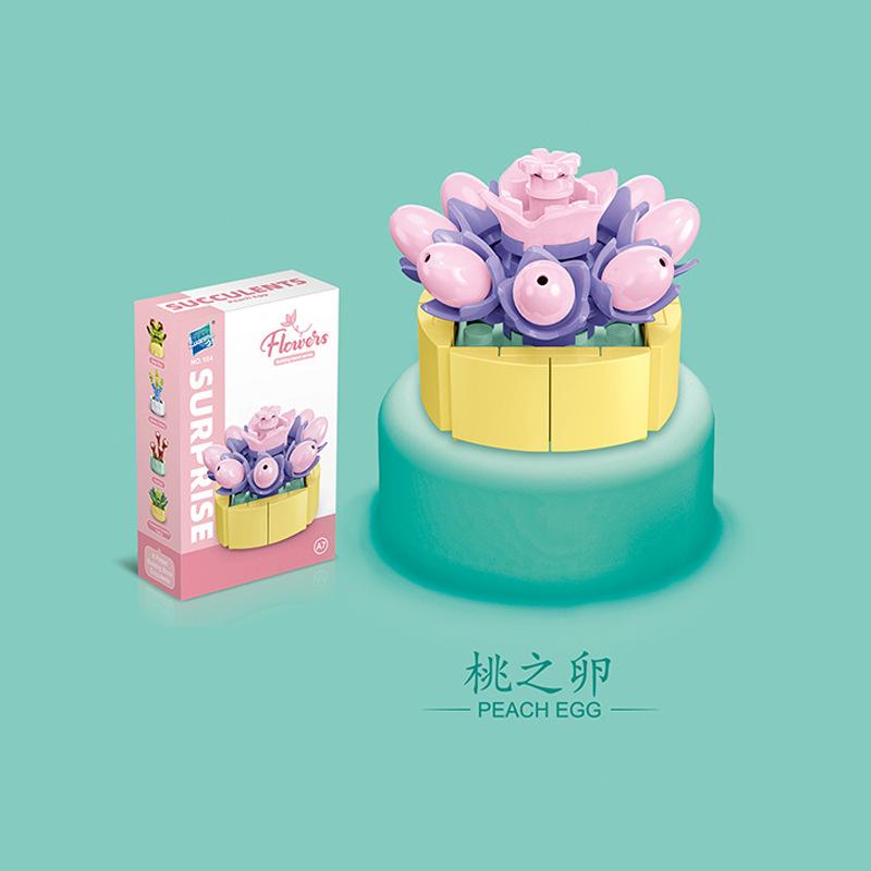 Educational Small Particles Mosaic Building Block Flower Simulation Tang Yin Succulent Potted Plant Compatible With A High Building Block Model Toy