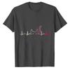 Cat Lover Heartbeat ECG Funny Cute Cat TShirt for Unisex Women Crew Neck Short Sleeve Fitted Olive Green Multicolored Outline